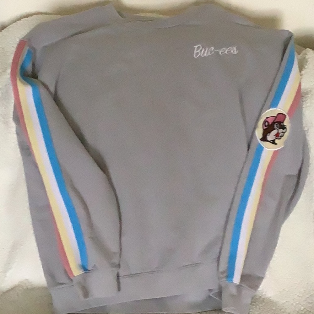 Gray Sweater with Multicolor Stripes